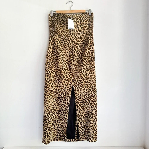 Zara Cheetah Animal Print Classic Strapless Midi Dress L - Picture 4 of 8